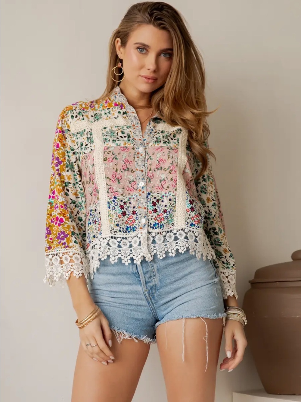 Young Threads Boho Crochet Lace Floral Patchwork Top/Jacket - Picture 3 of 5